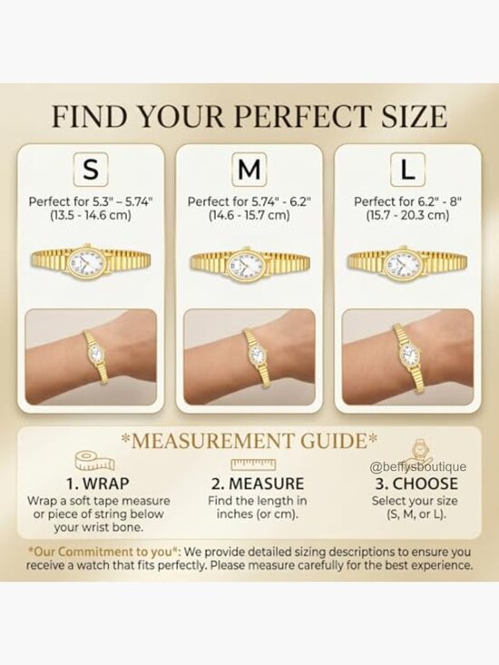 Ladies Quartz Watch Expansion Band 3 Sizes S/M/L Water Resistant Gold main image 4